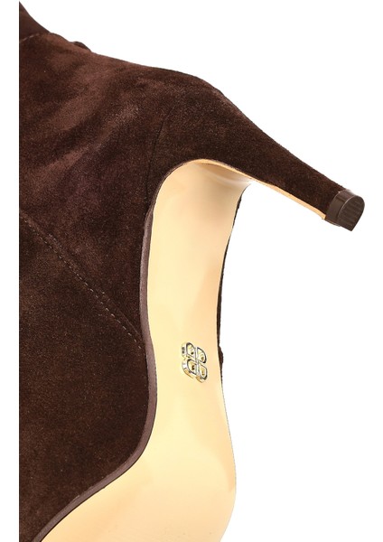 Kadın Kahverengi Ince Topuklu Süet Deri Çizme 25WFD161410