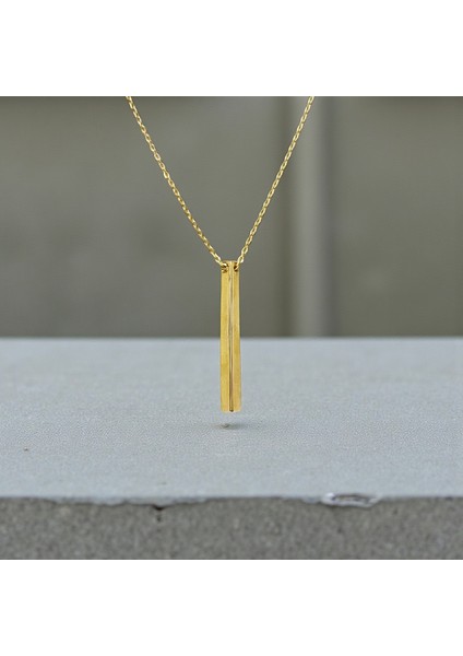 Çubuk Çizgi Plaka 14 Ayar Altın Kolye