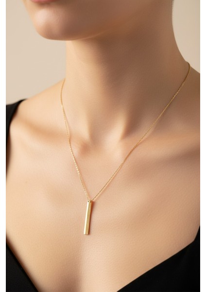 Çubuk Çizgi Plaka 14 Ayar Altın Kolye modelleri