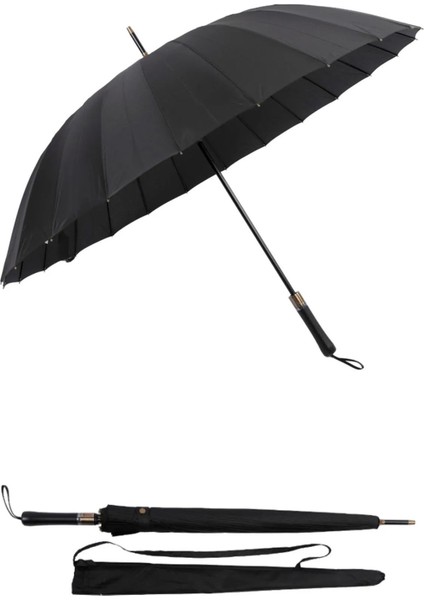 Rüzgar Dayanıklı 1.kalite Fiber 24 Tel Lux Şemsiye Siyah MPR1031