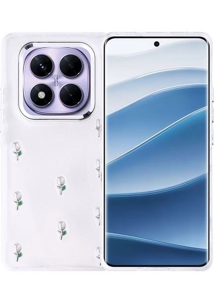 Xiaomi Redmi Note 14 Pro Plus Kılıf Kamera Koruyucu Simli Lale Desenli Kabartmalı Slikon Kapak