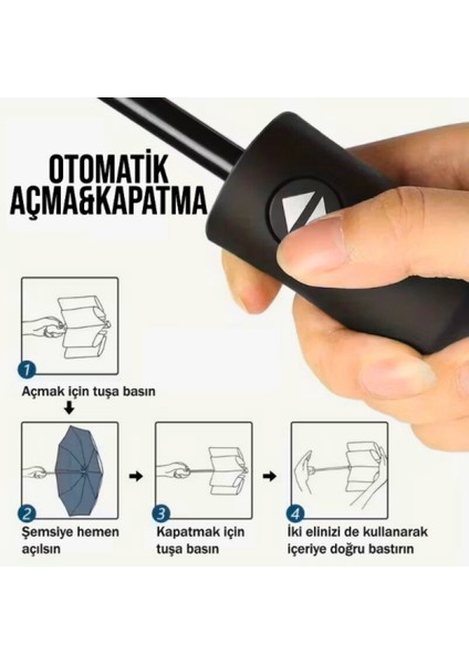 Şemsiye, Otomatik, Kompakt, 8 Tel, Güçlendirilmiş, Yağmur Koruyucu, Siyah fırsatları