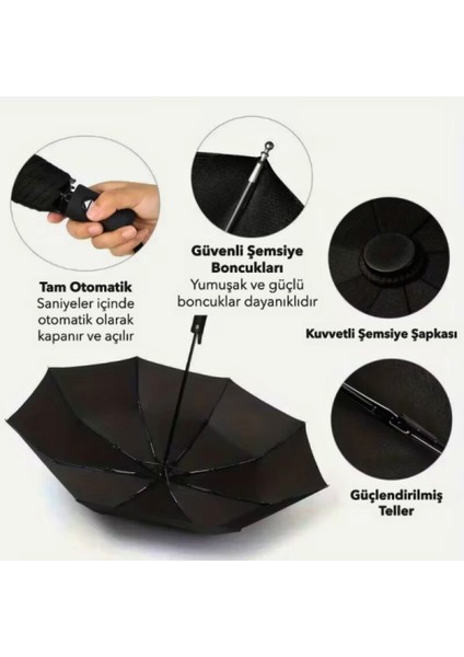 Şemsiye, Otomatik, Kompakt, 8 Tel, Güçlendirilmiş, Yağmur Koruyucu, Siyah indirimleri