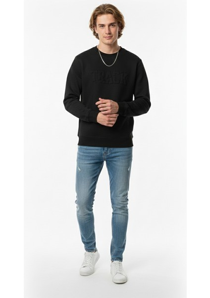 Unısex Bisiklet Yaka Regular Baskılı Içi Pamuklu Sewatshirt