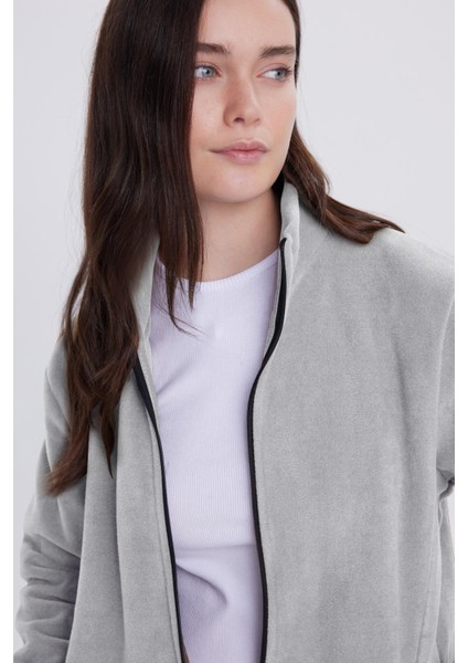 Kadın Anti-Pilling Tüylenme Yapmayan Standart Fit Tam Fermuarlı Soğuk Geçirmez Gri Polar Hırka fiyatları