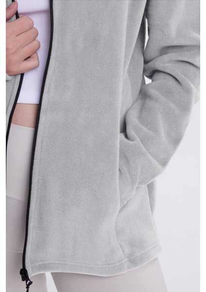 Kadın Anti-Pilling Tüylenme Yapmayan Standart Fit Tam Fermuarlı Soğuk Geçirmez Gri Polar Hırka modelleri