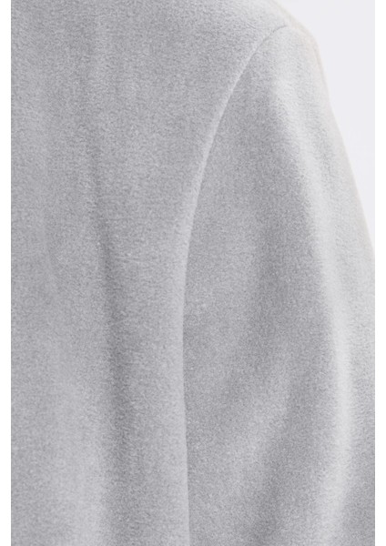 Kadın Anti-Pilling Tüylenme Yapmayan Standart Fit Tam Fermuarlı Soğuk Geçirmez Gri Polar Hırka