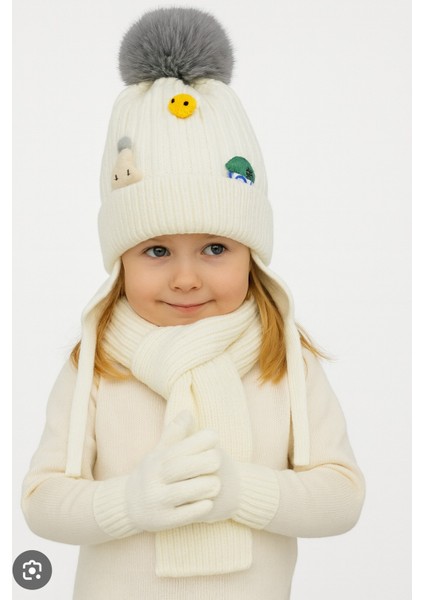 Figürlü Aplikeli 3'lü Çocuk Bere Takım