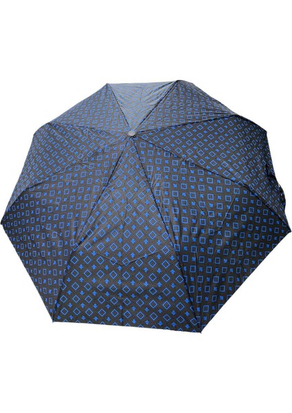 Tam Otomatik Kare Desenli Lacivert Şemsiye 7110D