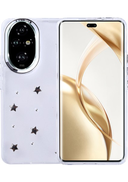 Honor 200 Pro Kılıf Kamera Koruyucu Simli Lale Desenli Kabartmalı Şeffaf Slikon Kapak