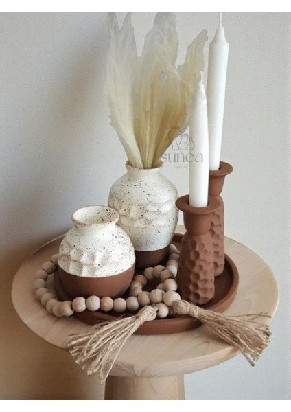 Dekoratif Vazo Şamdan Mumluk Tepsi Set, 5'li Dekoratif Obje Biblo Takım