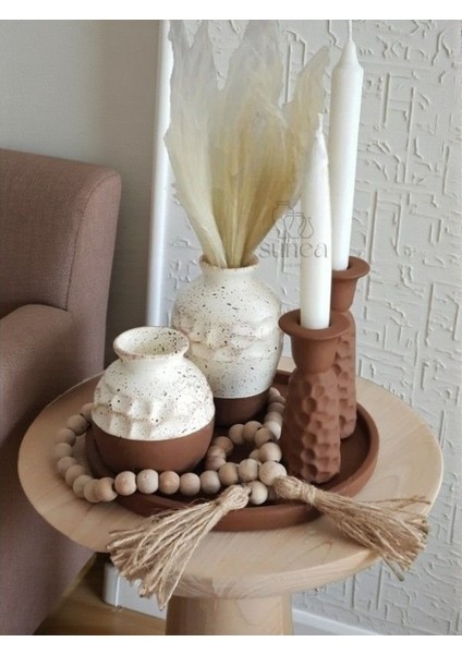 Dekoratif Vazo Şamdan Mumluk Tepsi Set, 5'li Dekoratif Obje Biblo Takım fiyatları
