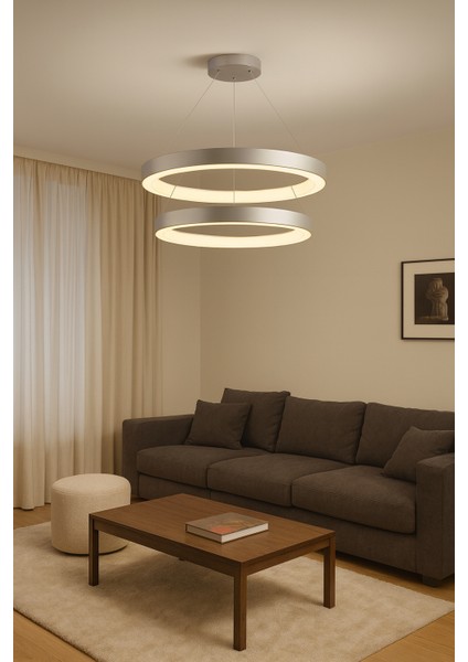 Arvia Çift Halkalı LED Sarkıt Avize - 3 Işık Rengi