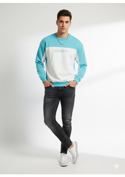 Erkek Bisiklet Yaka Çift Iplikli Baskılı Içi Pamuklu Sweatshirt modelleri