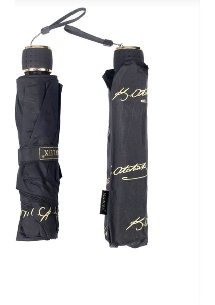 Rüzgâra Dayanıklı, 8 Tel Manuel Şemsiye, Atatürk Imzalı, Siyah Renkli fırsatları