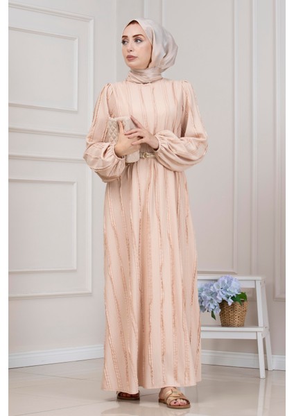 Fırfır Detaylı Rüya Elbise-Bej