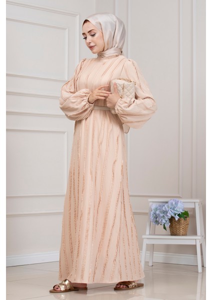 Fırfır Detaylı Rüya Elbise-Bej modelleri