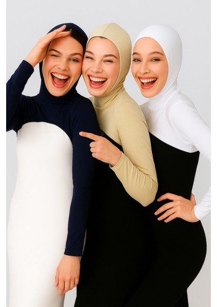 3'lü Ekonomik Set Boneli Boyunluklu Kolluk - Beyaz, Bej ve Lacivert modelleri