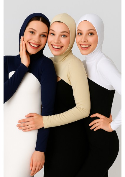 3'lü Ekonomik Set Boneli Boyunluklu Kolluk - Beyaz, Bej ve Lacivert indirimleri