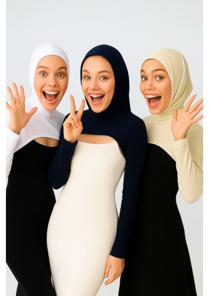 3'lü Ekonomik Set Boneli Boyunluklu Kolluk - Beyaz, Bej ve Lacivert