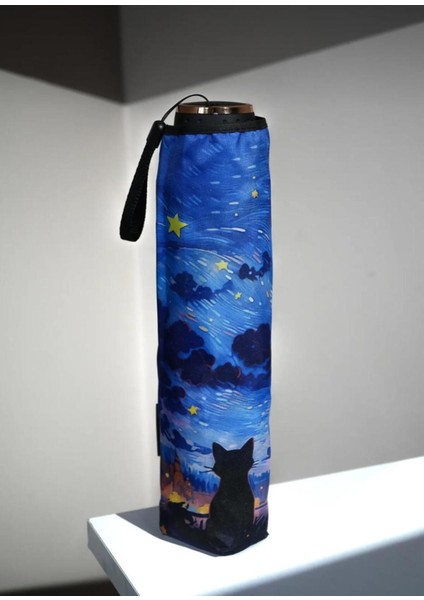 Yıldızlı Geceler Desenli Çok Renkli 8 Telli Rüzgarlıktaki Şemsiye