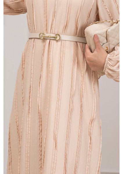 Fırfır Detaylı Rüya Elbise-Bej fırsatları