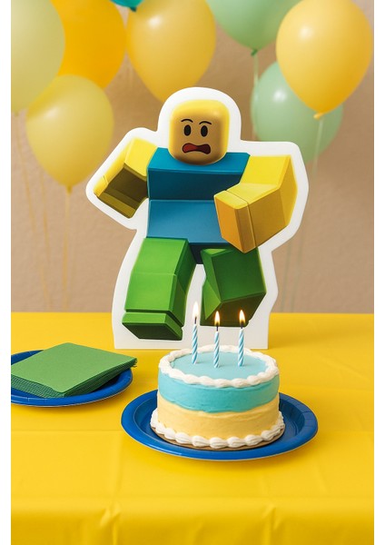 Ayaklı Pano Roblox Noob Temalı 33X29 cm Doğum Günü Masa Dekoru Çocuk Odası Süsü
