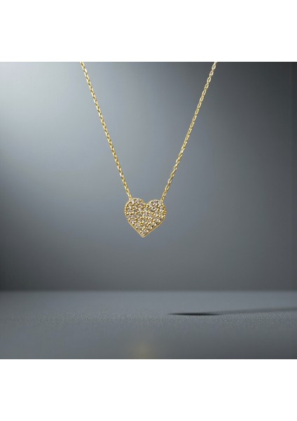 Kalpli Figürlü Zirkon Taşlı Bombeli 14 Ayar Altın Kolye