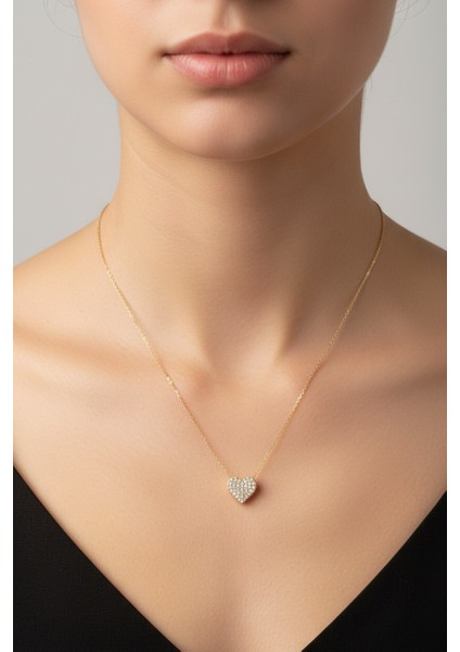 Kalpli Figürlü Zirkon Taşlı Bombeli 14 Ayar Altın Kolye modelleri