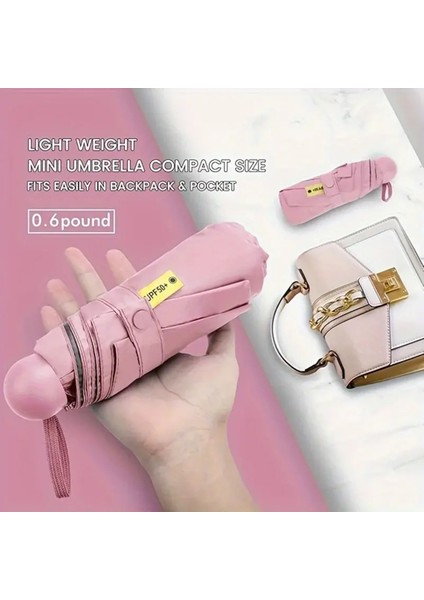 Mini 6 Telli Kapsüllü Cep Şemsiye, Pembe, Hafif ve Pratik Tasarım