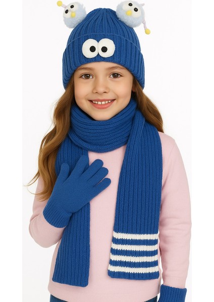 Göz Detaylı Unisex 3'lü Çocuk Bere Takım