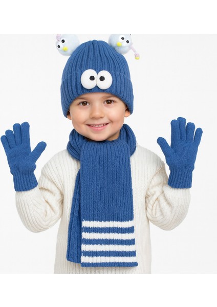 Göz Detaylı Unisex 3'lü Çocuk Bere Takım fiyatları