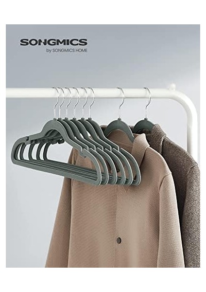 Kadife Askısı, 30NANLU Set, Askılar, Kaymaz, Omuz Bölgesinde Çentikler, Köprüsü, 360 Dönebilen Kanca, Yer Tasarrufu Sağlar, Gri modelleri