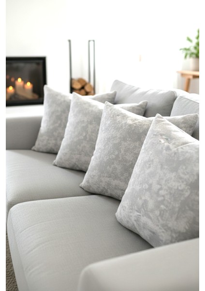 Açık Gri Karışık Desenli Dekoratif 4'lü Yastık Kırlent Kılıfı Takımı
