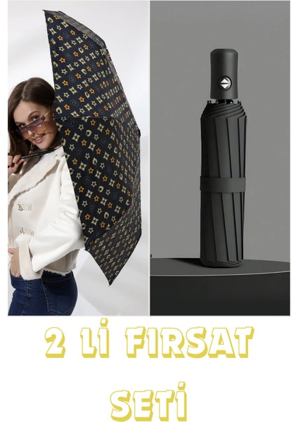 Şemsiye Seti, Otomatik, 2'li, Tam Fonksiyon, Fiber Tel, Renk: Kırmızı