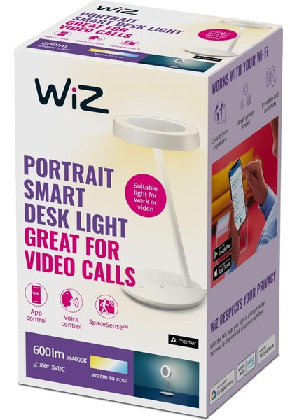 Portre Masa Lambası Ayarlanabilir Beyaz, Farklı Beyaz Tonları Seçimi, Kısılabilir, Ev Ofisinde Video Aramaları Için Uygundur, Wi-Fi Üzerinden Uygulama/ses Üzerinden Akıllı Kontrol, Beyaz