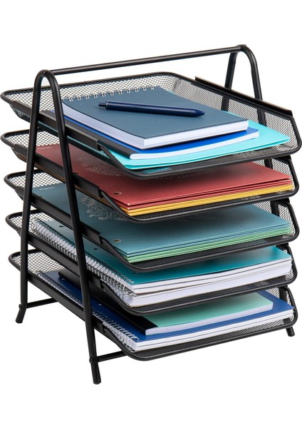 Reader 5tpaper-Blk 5 Katmanlı Kağıt Tepsisi, Dosya Depolama, Masaüstü Düzenleyici, Metal Ağ, 30 cm U x 35 cm G x 14,5 Inç Y, Siyah