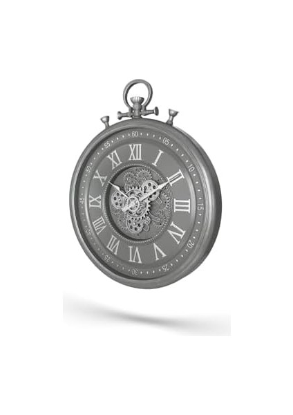 Mark Premium Serisi Eskitme Kadranlı Döner Çarklı 60 Santimetre Köstekli Ev ve Ofis Duvar Saati, Roma Rakamlı, Gri fiyatları