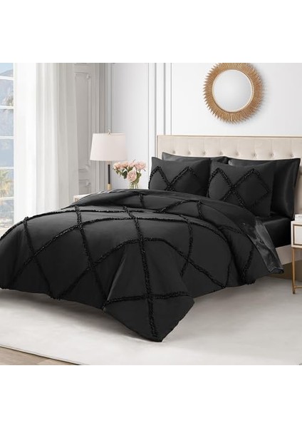 Couture Yorgan Seti - Fırfır 3 Parça Yıkanabilir Ters Çevrilebilir Yatak Yorgan Seti, Siyah modelleri