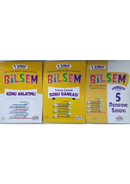 Editör Yayınları 1. Sınıf Bilsem Hazırlık 5 Deneme+Konu Anlatımlı+ Soru Bankası 3 Lü Set