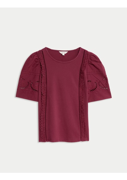 Pure Cotton Nakışlı Dantelli Üst