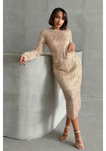 tüy pullu etek - taş gold