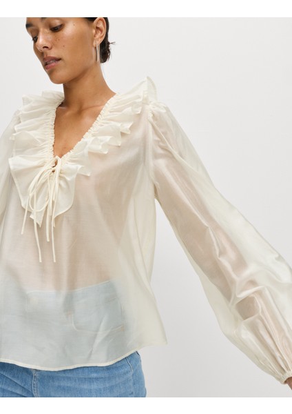 Lyocell Karışımlı Volan Detaylı V Yaka Bluz fiyatları