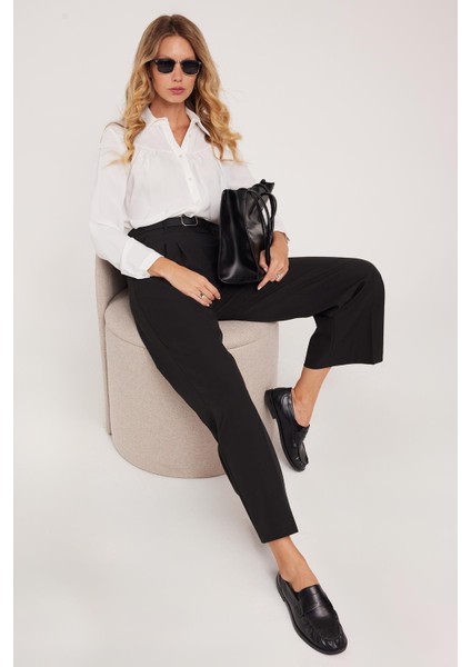 Kadın Regular Fit Klasik Kesim Cırt Kapamalı Palazzo Siyah Pantolon fiyatları
