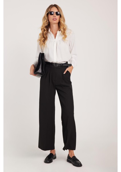 Kadın Regular Fit Klasik Kesim Cırt Kapamalı Palazzo Siyah Pantolon indirimleri