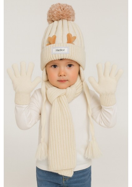 Geyik Detaylı Çocuk 3'lü Bere Takım