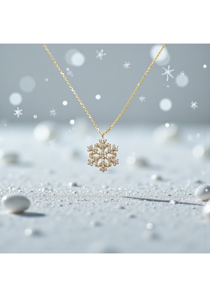 Kar Tanesi Figürlü Zirkon Taşlı 14 Ayar Altın Kolye