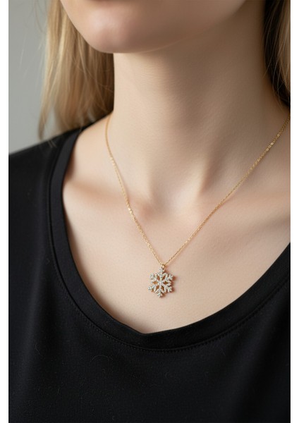 Kar Tanesi Figürlü Zirkon Taşlı 14 Ayar Altın Kolye fiyatları