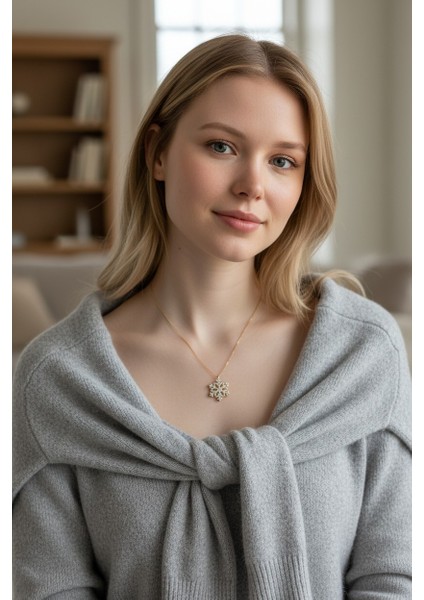 Kar Tanesi Figürlü Zirkon Taşlı 14 Ayar Altın Kolye fırsatları