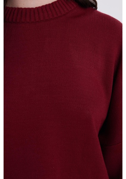 Kadın Oversize Geniş Kesim Bisiklet Yaka bordo Kazak modelleri